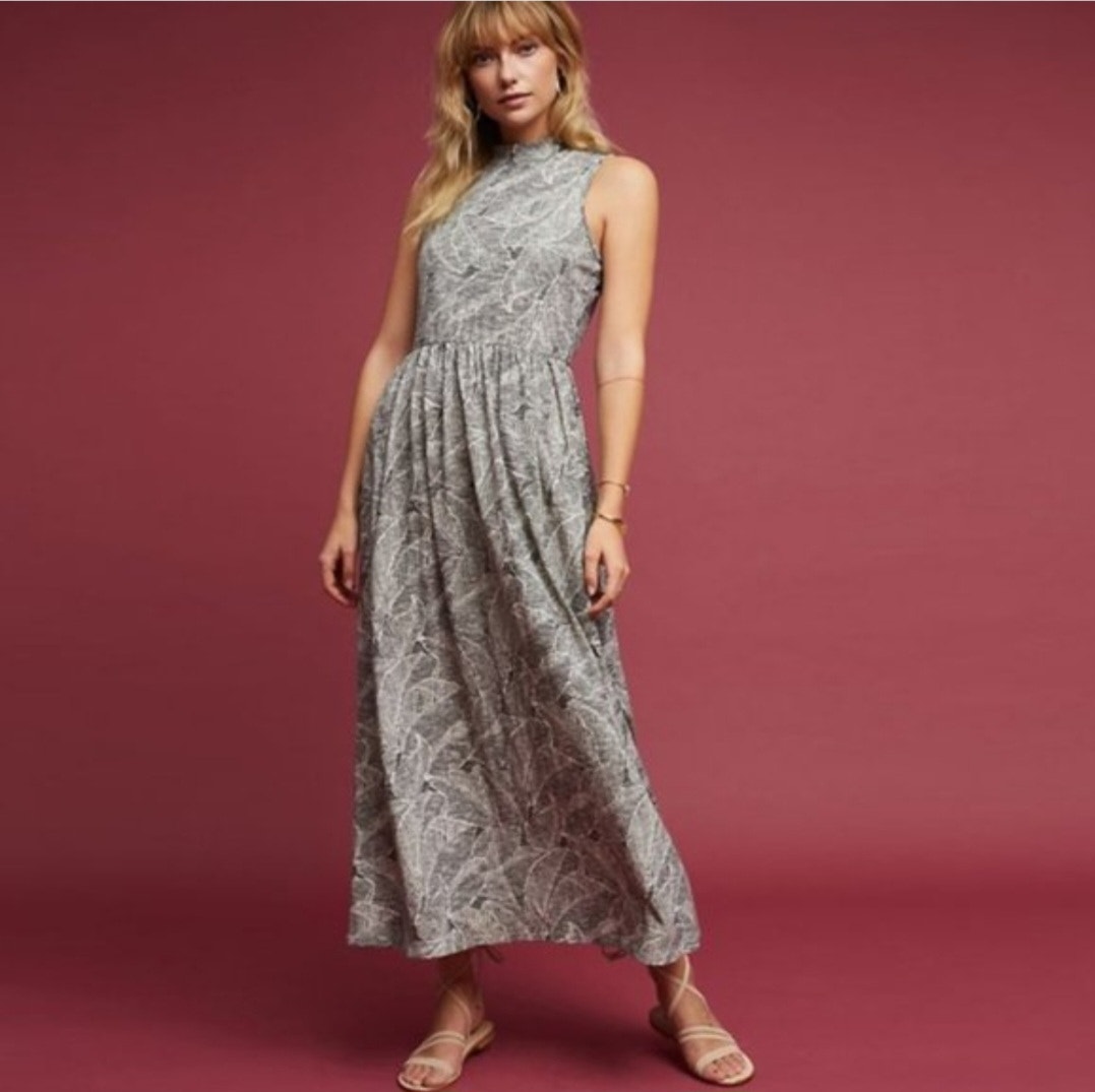 Anthropologie Nwt Sunday In Brooklyn Avonna Mock Neck Maxi Dress Black White S